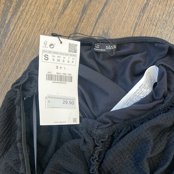 NWT Zara W Collection Black Low V Ruffle Bodysuit Sz S - Picture 4 of 5